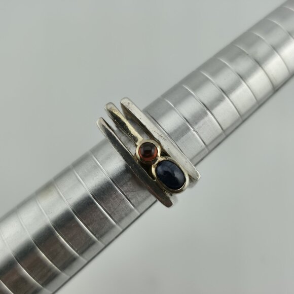 Sterling Silver Ring Mid-Century contemporary Artisan Minimalist Square Stack 8 - Picture 2 of 14